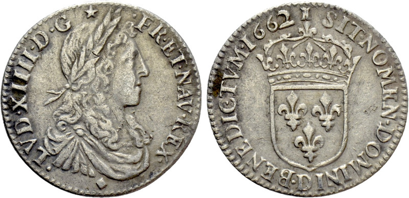 FRANCE. Louis XIV (1643-1715). 1/12 Écu (1662-D). Lyon. 

Obv: LVD XIIII D G F...