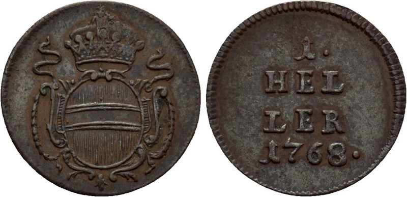 HOLY ROMAN EMPIRE. Maria Theresia (1740-1780). 1 Heller (1768). Vienna. 

Obv:...