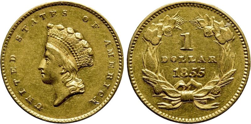 UNITED STATES. GOLD 1 Dollar (1855). 

Obv: UNITED STATES OF AMERICA. 
Indian...