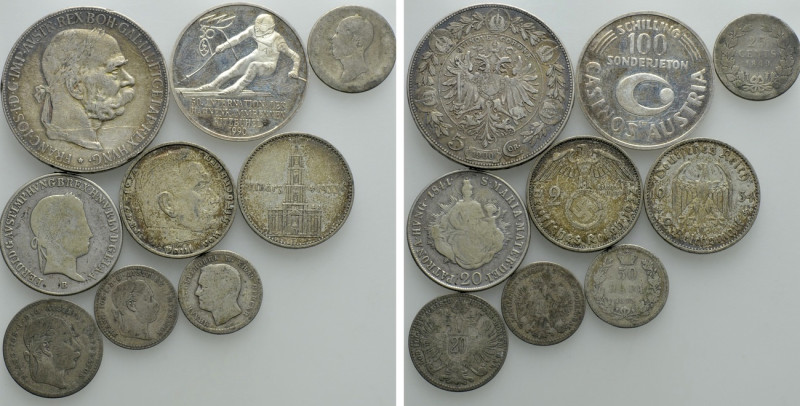 9 Modern Silver Coins; Austria, Third Reich; Serbia etc. 

Obv: .
Rev: .

....