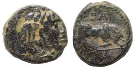 SELEUKID KINGS of SYRIA. Seleukos I Nikator, 312-281 BC. Ae (bronze, 1.89 g, 12 mm), Antioch, circa 296-181. Winged head of Medusa right. Rev. ΒΑ – [Σ...