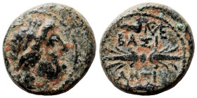 SELEUKID KINGS of SYRIA. Antiochos I Soter, 281-261 BC. Ae (bronze, 1.57 g, 12 mm), Antioch. Laureate head of Zeus right. Rev. BAΣΙ ANTI Thunderbolt; ...