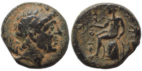 SELEUKID KINGS of SYRIA. Antiochos I Soter, 281-261 BC. Ae (bronze, 4.36 g, 17 mm), Antioch. Diademed head to right. Rev. BAΣIΛEΩΣ ANTIOXOY Apollo sea...