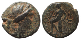 SELEUKID KINGS of SYRIA. Seleukos III Soter (Keraunos), 226– 223 BC. Ae (bronze, 2.80 g, 15 mm), Antioch. Draped bust of Artemis to right; quiver at s...