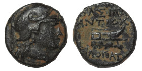 SELEUKID KINGS of SYRIA. Antiochos IX Eusebes Philopator (Kyzikenos), 114/3-95 BC. Ae (bronze, 1.99 g, 13 mm), uncertain mint. Helmeted head of Athena...