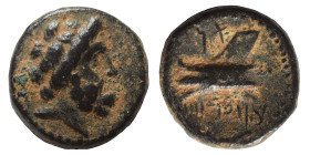 PHOENICIA. Arados, circa 137-51 BC. Ae (bronze, 3.52 g, 16 mm). Laureate head of Zeus right. Rev. Prow left; Phoenician letters above, date below. HGC...