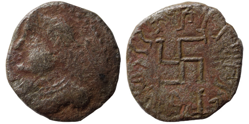 Paratarajas. BI drachm (billon, 1.69 g, 15 mm). Crowned bust to left. Rev. Swast...