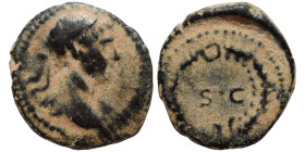 SYRIA, Seleucis and Pieria, Antioch. Trajan, 98-117. Half Quadrans (bronze, 1.00 g, 13 mm). Rome, for use in Syria, 116. Laureate and draped bust of T...