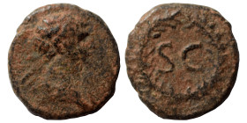 SYRIA, Seleucis and Pieria, Antioch. Trajan, 98-117. Half Quadrans (bronze, 0.97 g, 12 mm). Rome, for use in Syria, 116. Laureate and draped bust of T...