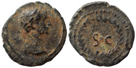 SYRIA, Seleucis and Pieria, Antioch. Trajan, 98-117. Half Quadrans (bronze, 1.00 g, 12 mm). Rome, for use in Syria, 116. Laureate and draped bust of T...