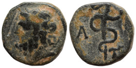 SYRIA, Seleukis and Pieria. Antioch. Pseudo-autonomous, 2nd century. Ae Tessera (bronze, 2.12 g, 16 mm). Head of Asklepios left. Rev. Serpent-entwined...