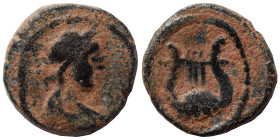 SYRIA, Seleucis and Pieria. Antioch (?). Pseudo-autonomous. Ae (bronze, 1.05 g, 10 mm). Laureate and draped bust of Apollo right. Rev. Lyre. Nearly ve...