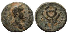 SYRIA. Seleucis and Pieria. Antioch. Civic coinage. Dichalkon (bronze, 1.94 g, 12 mm. Laureate head right. Rev. Winged caduceus. Fine.