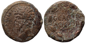 SYRIA, Cyrrhestica. Hierapolis . Lucius Verus. 161-169 AD. Ae (bronze, 9.73 g, 22 mm). Laureate head left. ΘƐΑϹ ϹΥΡΙ/ΑϹ IЄPOΠO; B(?) below; all withn ...