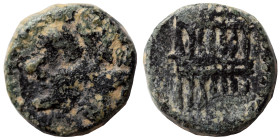 SYRIA. Caesarea Paneas. Domitian, 81-96. Ae (bronze, 0.98 g, 10 mm). Laureate head of Domitian left. Rev. Syrinx. Meshorer 185; Rosenberger 8; cf. Ira...