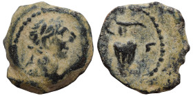 EGYPT. Alexandria. Trajan, 98-117. Dichalkon (bronze, 1.89 g, 13 mm). Laureate head of Trajan right. Rev. [LΙ] - Ϛ (or Γ) jug. Nearly very fine.