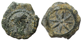 EGYPT. Alexandria. Hadrian, 117-138. Chalkous (bronze, 1.34 g, 12 mm). Laureate head right; I to right. Rev: L [ΙΑ]. Eight-rayed star. RPC III 5710; D...