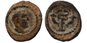 Uncertain. Circa 2-3 c. AD. Ae (bronze, 1.18 g, 14 mm). Male head right. Rev. Crossed cornucopiae with caduceus. Nearly very fine.