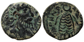MESOPOTAMIA. Carrhae. Septimius Severus, 193-211. Ae (bronze, 1.93 g, 14 mm). Laureate head right Rev. Baetyl, surmounted by crescent moon and star. L...