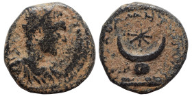 MESOPOTAMIA. Carrhae. Caracalla (or Elagabalus?), 198-217. Ae (bronze, 4.26 g, 18 mm) Radiate, draped and cuirassed bust right. Rev. Crescent with six...