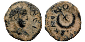MESOPOTAMIA. Carrhae. Caracalla (or Elagabalus?), 198-217. Ae (bronze, 2.45 g, 17 mm). Radiate, draped and cuirassed bust of Elagabalus to right. Rev....