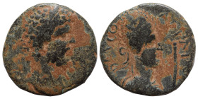 MESOPOTAMIA. Edessa. Septimius Severus with Abgar VIII, 192. Ae (bronze, 3.65 g, 18 mm). Bare head of Septimius Severus to right. Rev. BACIΛЄΩC ABΓAΡO...