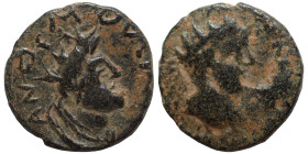 MESOPOTAMIA. Edessa (?). Elagabalus (?), 218-222. Ae (bronze, 2.58 g, 16 mm). Laureate head right. Rev. Head of Tyche (?) right. Nearly very fine.