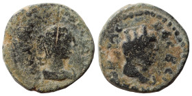 MESOPOTAMIA. Nisibis. Julia Paula(?), Augusta, 219-220. Ae (2.80 g, 16 mm). Draped bust right. Rev. Turreted, veiled, and draped bust of Tyche right. ...