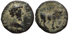 PAPHLAGONIA. Amastris (?). Marcus Aurelius (?), 161-180. Ae (bronze, 3.00 g, 18 mm). Bare head of Marcus Aurelius right. Rev. Apis bull walking right....