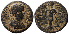 ARCADIA. Phialea-Phigaleia. Geta, 198-211 AD. Ae (bronze, 4.98 g, 21 mm). Head of Geta, right. Rev. Hermes facing, holding kerykeion and purse. Cf. Sa...
