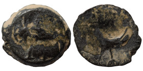 Uncertain. Ae (bronze, 1.14 g, 13 mm). Female head right. Rev. Bird standing left. Good fine.