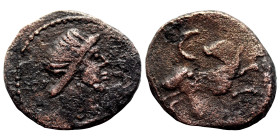 Uncertain. Pseudo-autonomous issue, circa 2nd-early 3rd centuries AD. Ae (bronze, 0.85 g, 12 mm). Bust right, wearing crested helmet. Rev. Ram leaping...