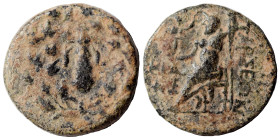 CILICIA. Tarsos. circa 164-27 BC. Ae (bronze, 2.85 g, 16 mm). Club tied with fillets, all within oak wreath. Rev. TAPΣΕΩN Zeus seated left holding cro...