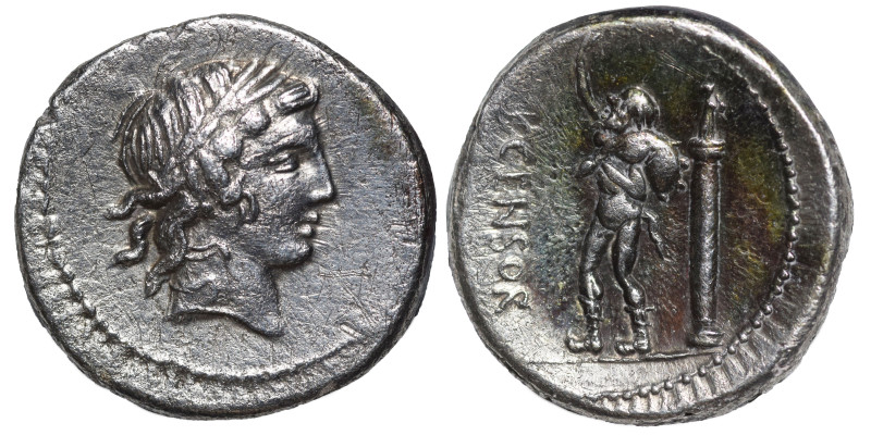 L. Censorinus, 82 BC. Denarius (silver, 3.72 g, 18 mm), Rome. Laureate head of A...