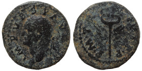 Vespasian, 69-79. Quadrans (bronze, 2.24 g, 16 mm). Rome mint, for use in Syria. IMP VESP AVG Laureate head of Vespasian to left. Rev. P M TR POT PP W...
