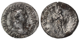 Trajan, 98-117. Fourée Denarius (silvered bronze, 2.85 g, 19 mm), Rome. IMP TRAIANO AVG GER DAC P M TR P COS V P P Laureate bust right, aegis on far s...