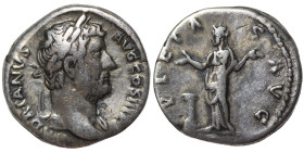 Hadrian, 117-138. Denarius (silver, 3.05 g, 17 mm), Rome. HADRIANVS AVG COS III P P Laureate head right. Rev: PIETAS AVG Pietas standing facing, both ...