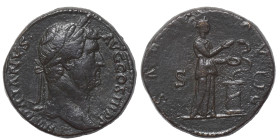 Hadrian, 117-138. Sestertius (bronze, 23.17 g, 29 mm). Rome. HADRIANVS AVG COS III P P Laureate bust right, slight drapery. Rev. SALVS AVG, S C across...