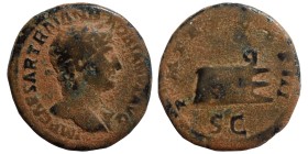 Hadrian, 117-138. Semis (bronze, 3.29 g, 17 mm), Rome. IMP CAESAR TRAIAN HADRIANVS AVG Head of Hadrian, laureate, right. Rev. P M TRP COS III Prow rig...