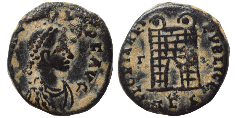 Arcadius 383-388, Nummus (bronze, 1.10 g, 13 mm) Thessalonica. D N AR[CADIVS P] ...