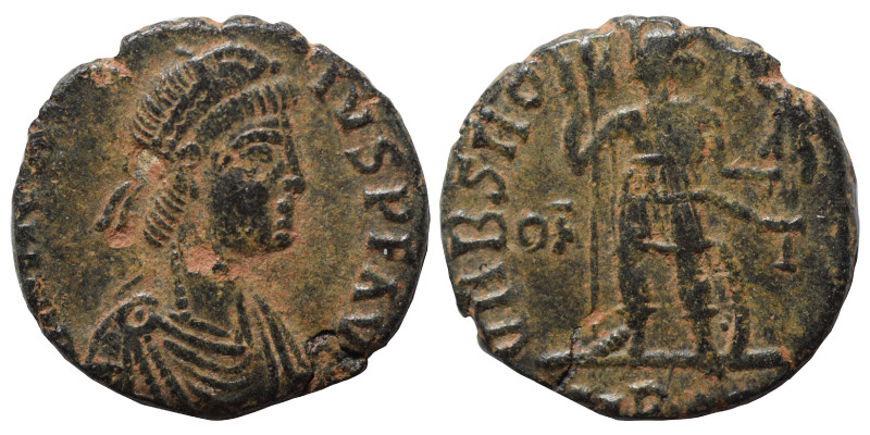 Honorius, 393-423. Ae (bronze, 1.88 g, 16 mm), Rome. D N [HONOR]IVS P F AVG Diad...