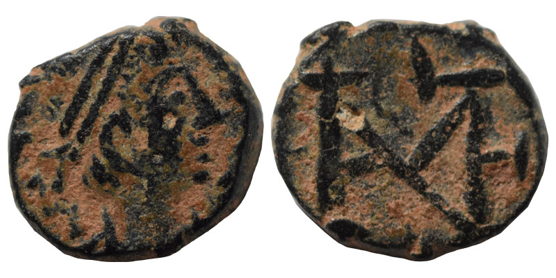 Anthemius, 467-472. Ae (bronze, 1.47 g, 11 mm), Rome. Pearl-diademed, draped and...