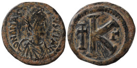 Anastasius I, 491-518. Half Follis (bronze, 8.78 g, 28 mm), Constantinople. D N ANASTASIVS P P AVG Diademed, draped and cuirassed bust right. Rev. Lar...