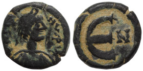 Justin I, 518-527. Pentanummium (bronze, 1.49 g, 12 mm), Nicomedia. Diademed, draped and cuirassed bust right. Rev. Large Є; N to right. SB 93A; MIBE ...