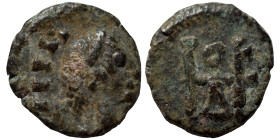 VANDALS. Anonymous, in the name of Theodosius II, 408-450. Nummus (bronze, 0.43 g, 10 mm), Carthage. Diademed, draped and cuirassed bust right. Rev. M...