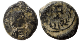 VANDALS. Hilderic, 523-530. Ae (bronze, 0.82 g, 10 mm), Carthage. [HILD REX], diademed, draped and cuirassed bust right. Rev. Cross potent within wrea...