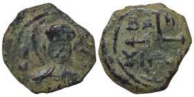CRUSADERS. Antioch. Bohémond II, 1112-1130. Follis (bronze, 3.50 g, 20 mm). Nimbate bust of St. Peter facing, wearing tunic, raising his right hand in...