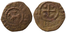 CRUSADERS. Raymond II. County of Tripoli, 1137-1152. Ae (bronze, 0.75 g, 15 mm), 'Horse and Cross’ type. +RAMVNDVS COMS Small cross with four pellets ...