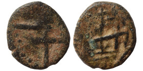 Uncertain. Ae (bronze, 1.94 g, 14 mm). Uncertain pattern within pelleted border on both sides. Nearly very fine.