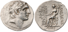 Seleukid Empire. Demetrios I Soter. AR Tetradrachm (16.8 gr.), 162-150 BC. Antioch on the Orontes. Dated SE 161 (152/1 BC). Diademed head right within...